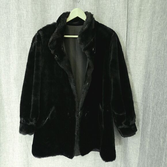J. Percy Reversible Dress Coat Luxurious Faux Fur Women’s S Jet Black Overcoat - Picture 8 of 10